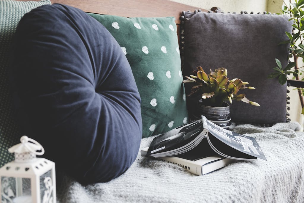 Throw Pillows Beside Books